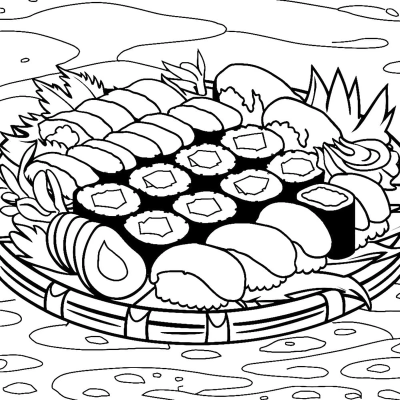 Bé yêu tập tô với tranh tô màu sushi cho trẻ em