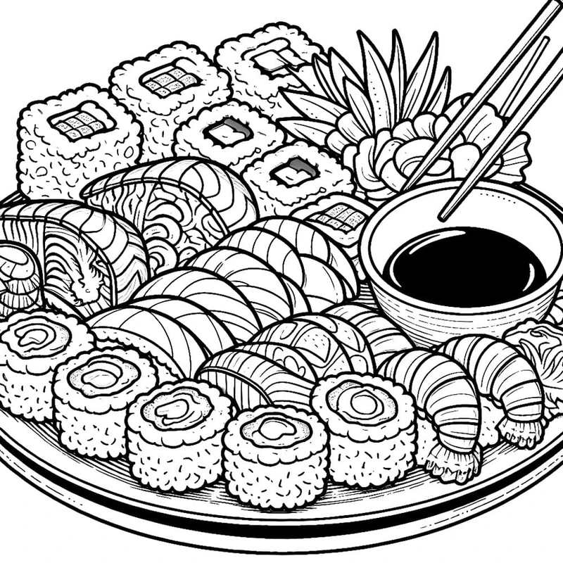 Giờ chơi thêm thú vị với tranh tô màu sushi cartoon