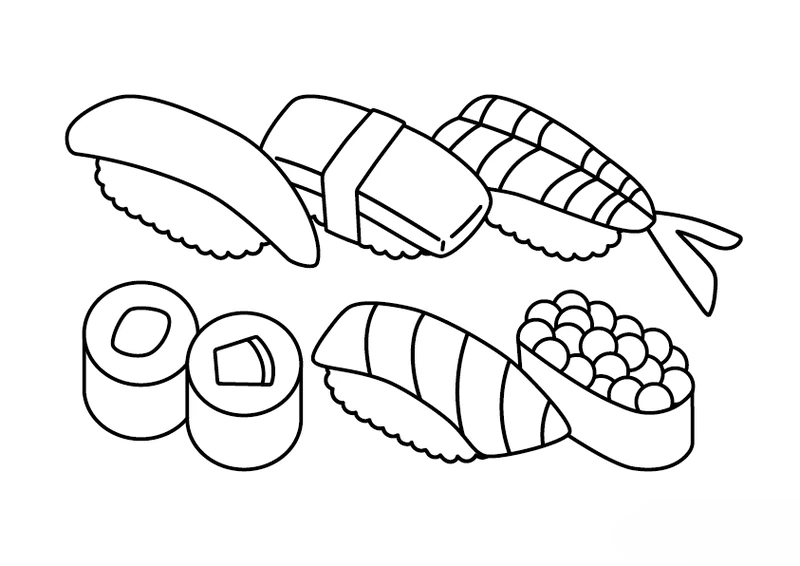 Bé học tập vui nhộn với tranh tô màu sushi đơn giản