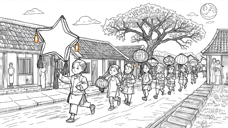 Mẫu tranh tô màu mặt nạ trung thu hình chú tễu