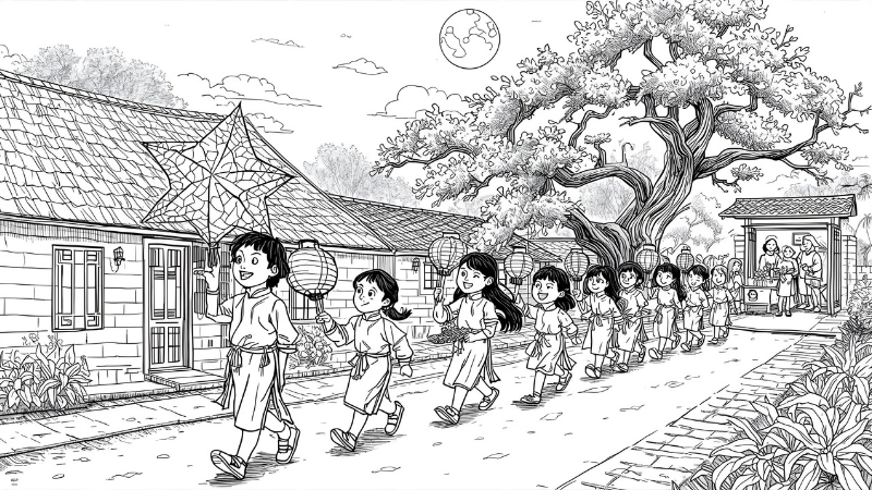 Hình ảnh tranh tô màu thỏ ngọc đáng yêu trên cung trăng