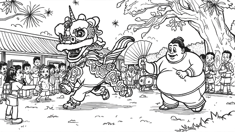 Bé gái đang tô màu rước đèn trung thu dưới ánh trăng