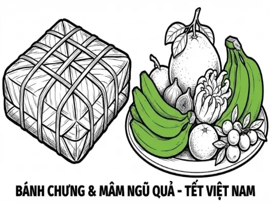 Bộ tranh tô màu bánh chưng ngày tết mới nhất cho bé