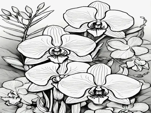 Mẫu tô màu hoa lan nghệ thuật cuốn hút đầy sắc màu