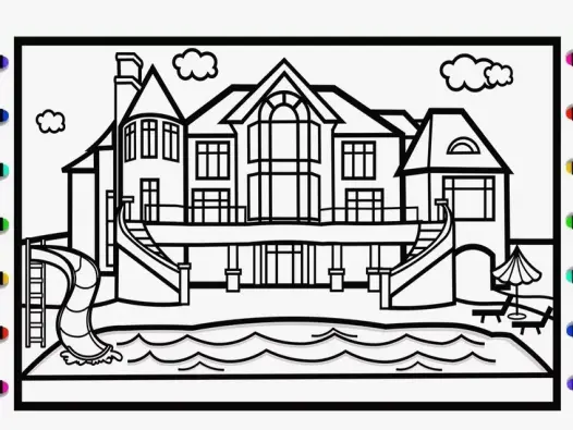 Bộ tranh tô màu biệt thự đẹp sang trọng cho bé sáng tạo