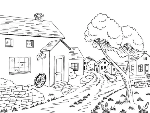Tranh tô màu ngôi làng giúp trẻ phát triển trí tưởng tượng